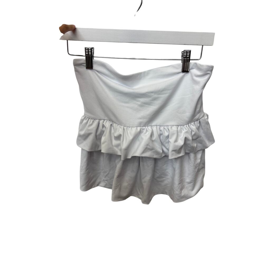 NWT Susana Monaco S Sugar White Strapless Ruffle Tiered Peplum Preppy Tube Top